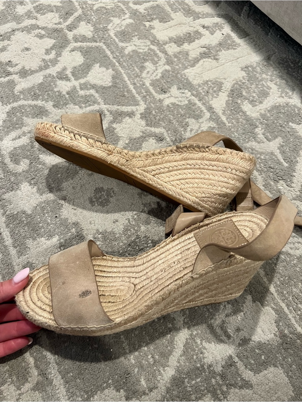 Tory Burch Beige Espadrille Wedge Sandals